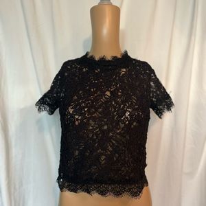 Zara Lace Zip Back Crop Top sheer Small